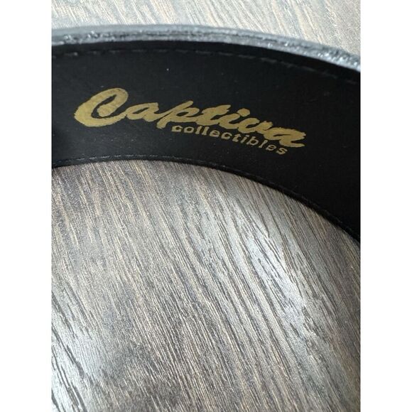 Vintage Captiva Collectibles Chains Drape Panther Links Black Leather Belt M - Picture 2 of 7